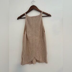Lush Tan Knit Tank Top | sweater tank top fall fashion tan sleeveless blouse L